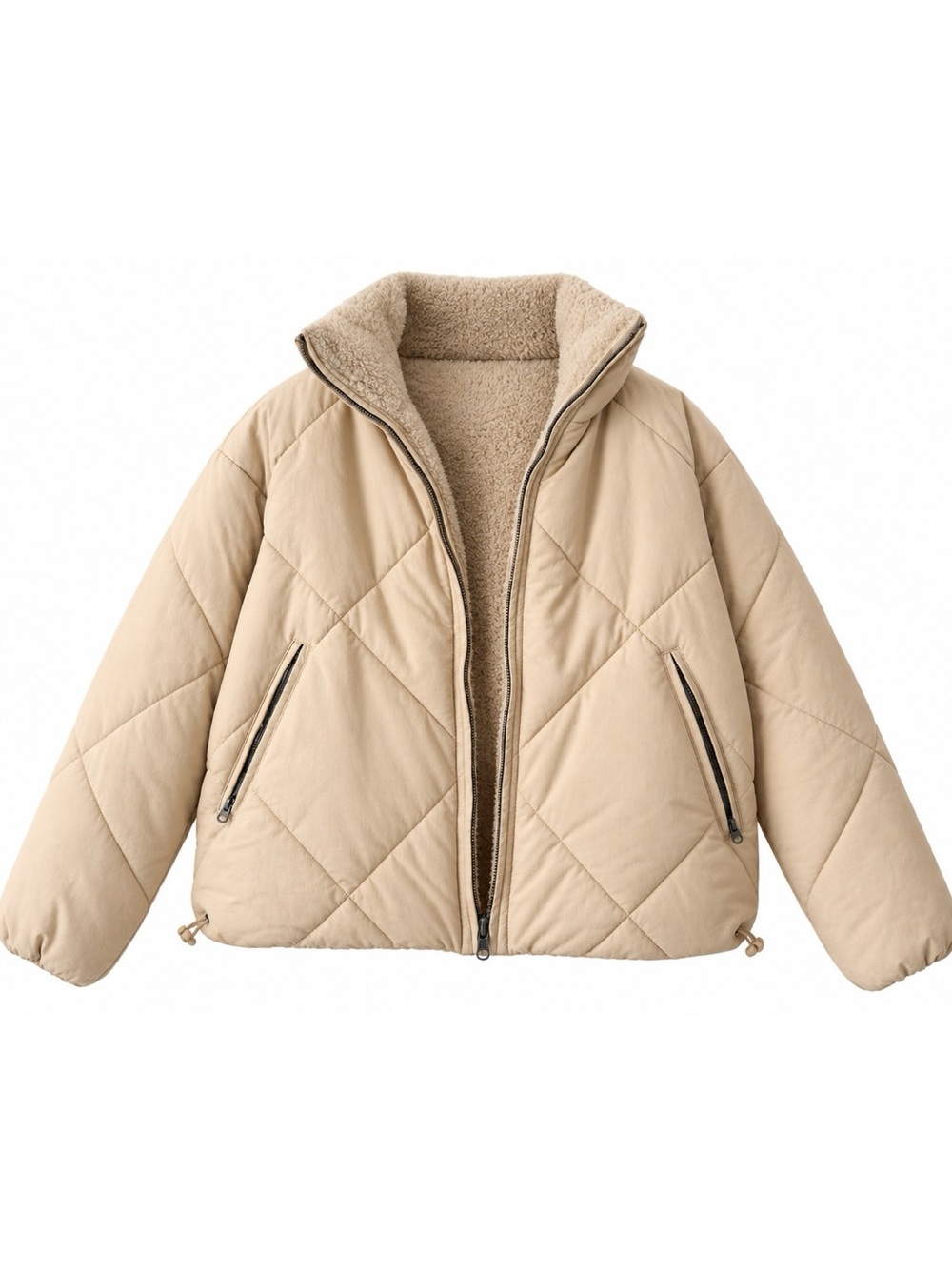 American Eagle Outfitters Quilted Reversible Sherpa Puffer Jacket - Beige